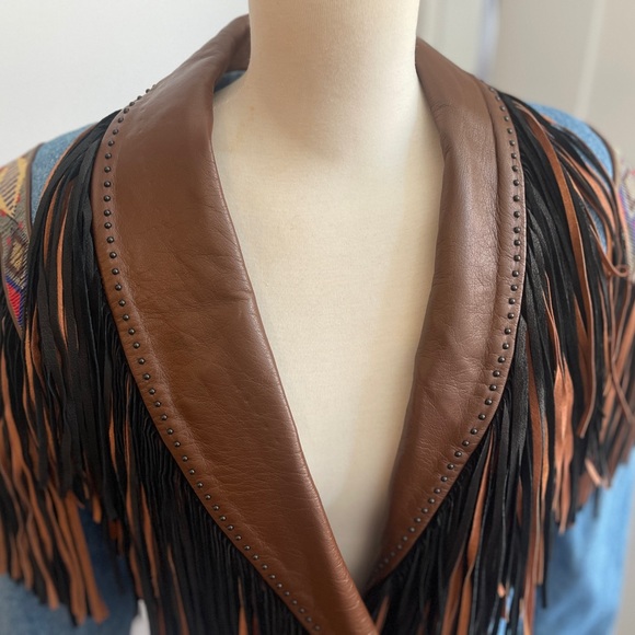 Vintage Brown and Black Fringe Women's Jacket - Picture 5 of 6